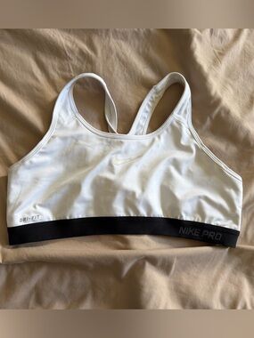 Nike White Sports Bra with Black Elastic Band